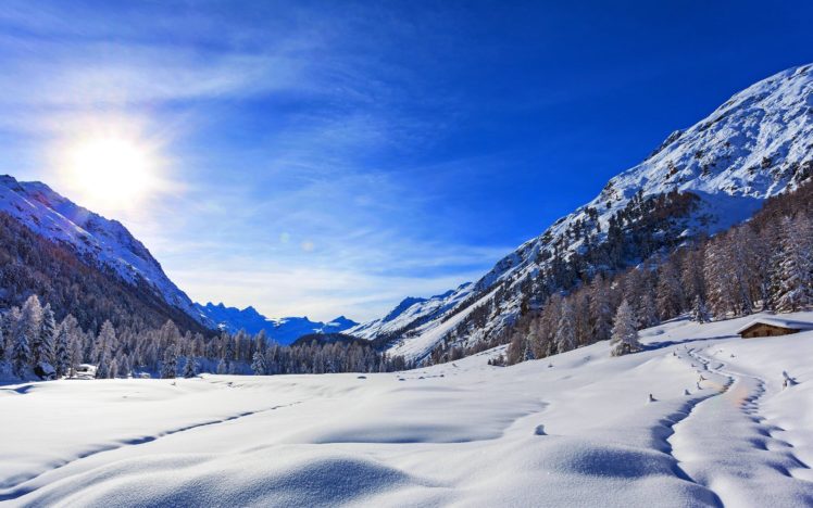 winter, House, Nature, Clouds, Rocks, Mountain HD Wallpaper Desktop Background