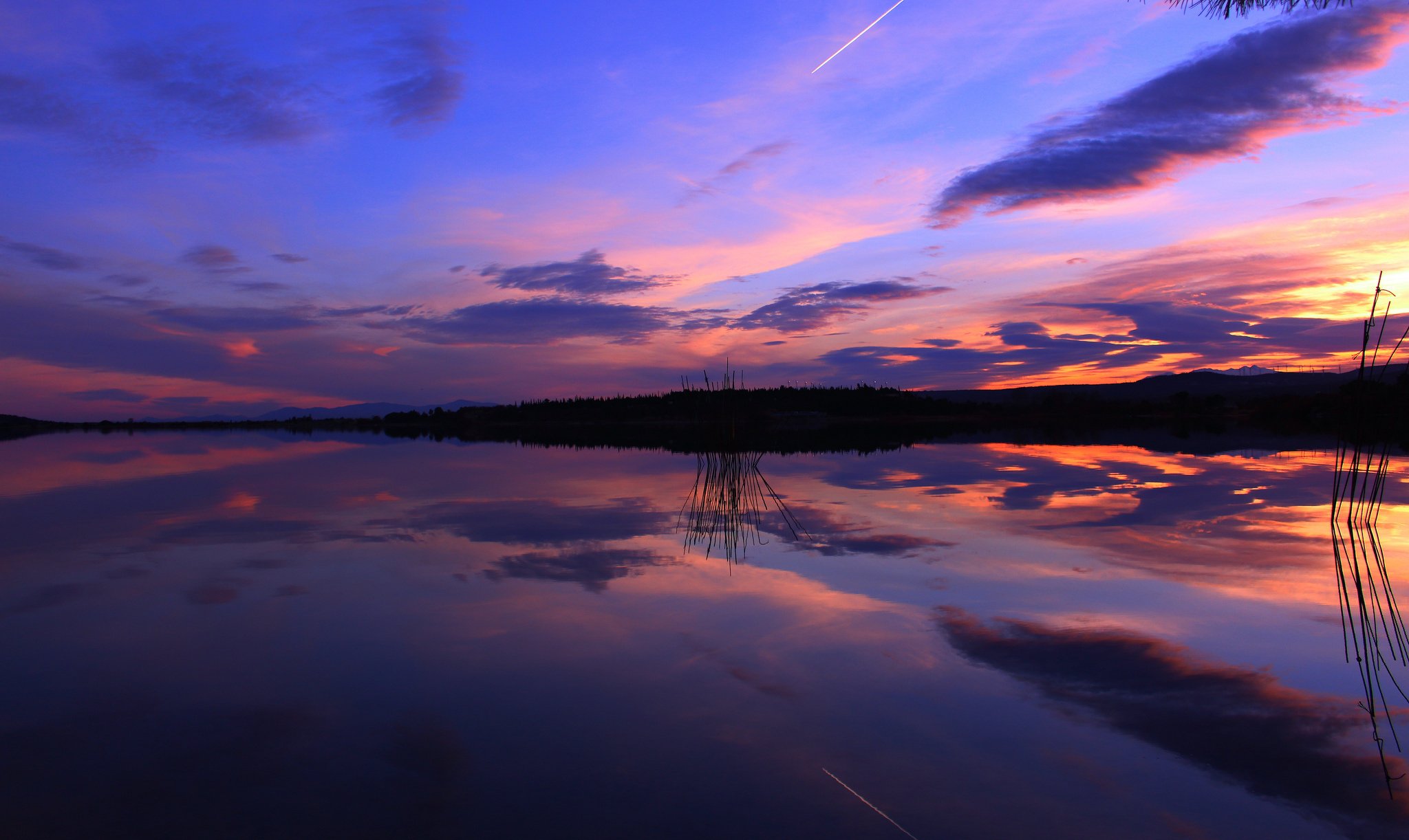 reflection, Sunset, Evening, Lake Wallpaper