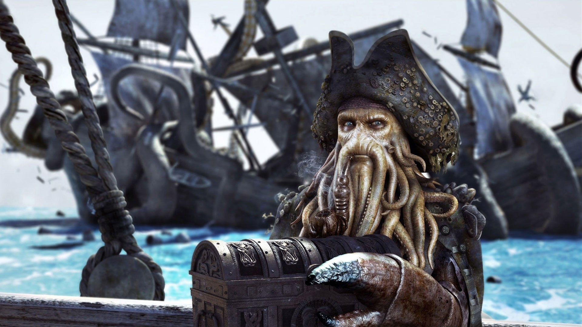 davy, Jones, Pirates, Of, The, Caribbean, Smoking, Pipe, Chest Wallpaper