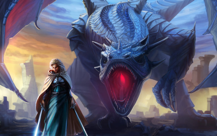 dragons, Warriors, Girls, Fantasy, Art HD Wallpaper Desktop Background