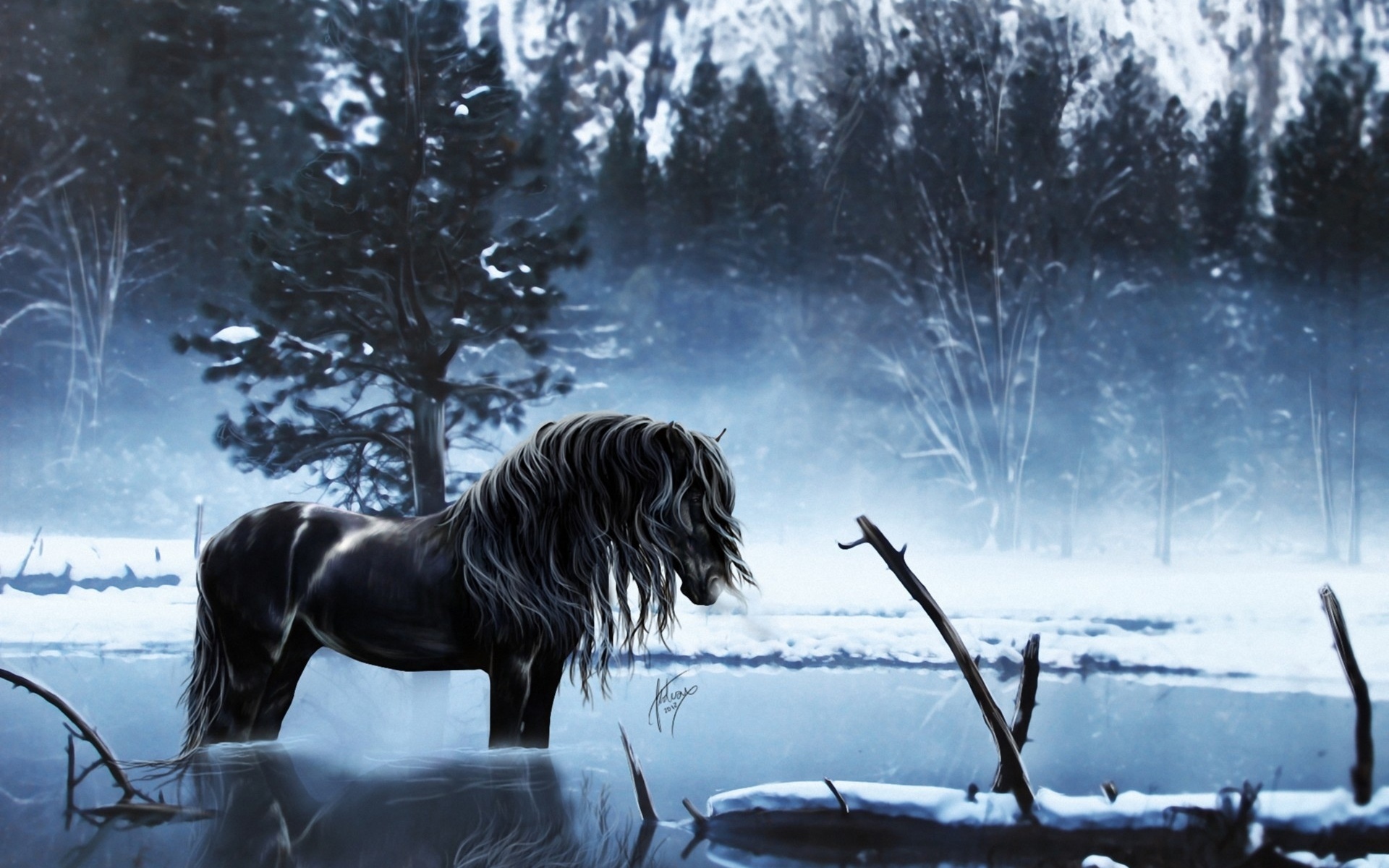 horses, Fantasy, Art, Winter Wallpaper