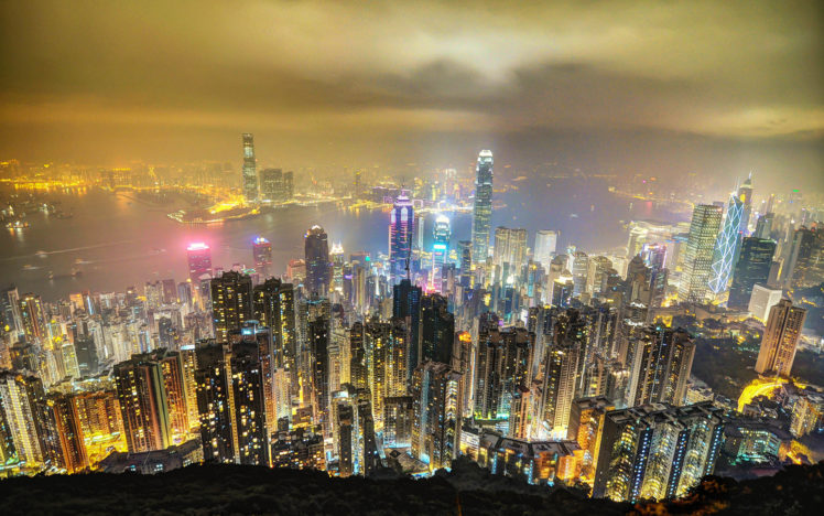 hong, Kong, Buildings, Skyscrapers, Night HD Wallpaper Desktop Background