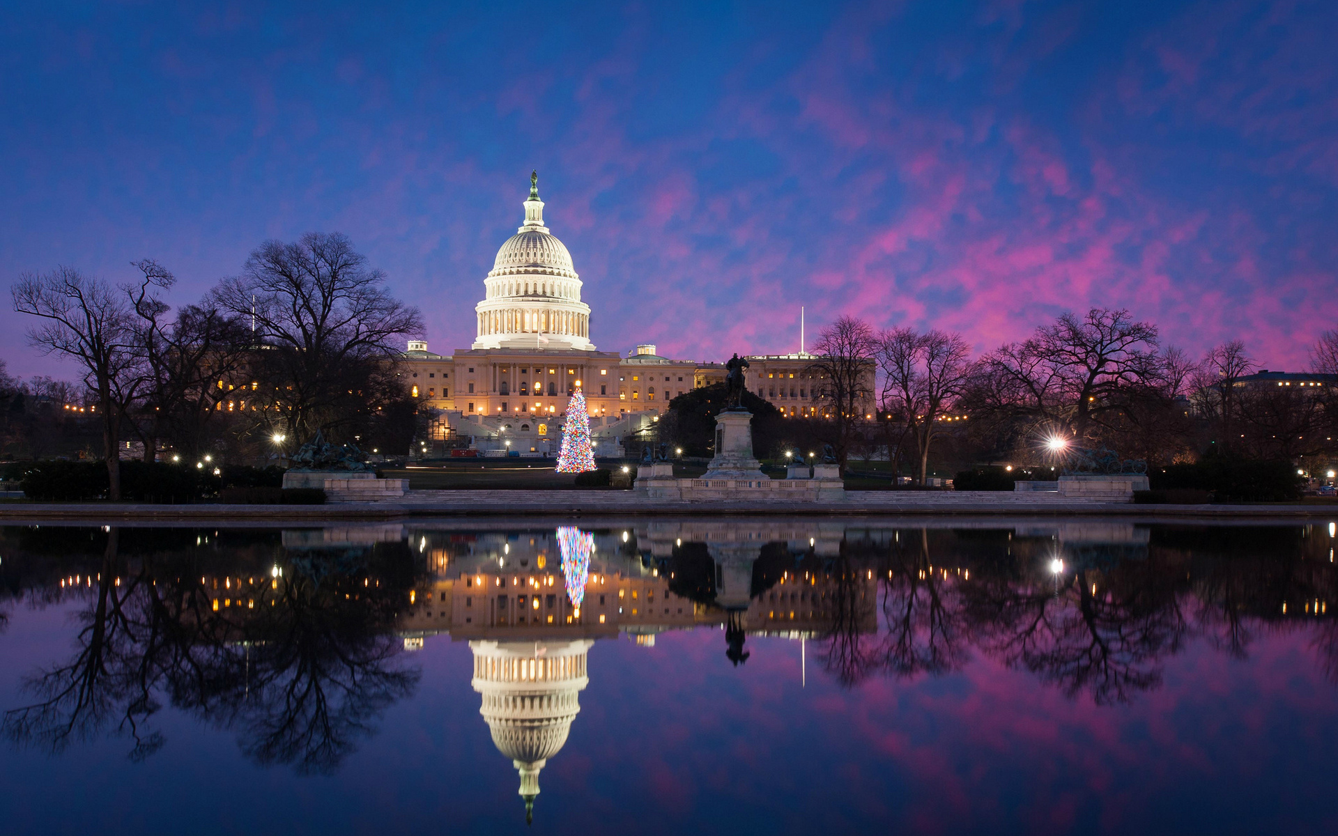usa, Winter, Washington, United, States, Capitol, Lakes, Pond, Reflection, Buildings, Christmas Wallpaper