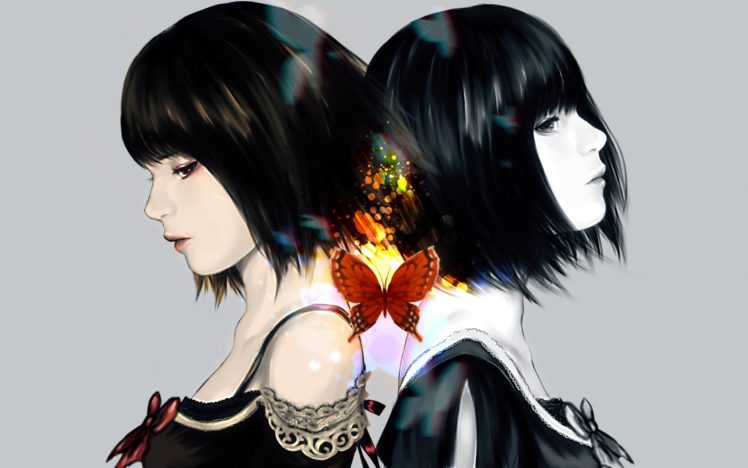 original, Anime, Girl, Magic, Butterfly, Brunettes, Babes, Fantasy, Girl HD Wallpaper Desktop Background