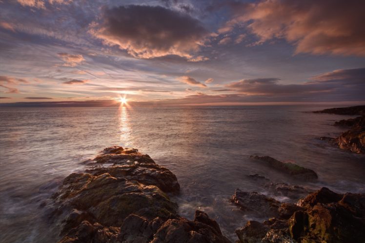 evening, Sun, Sea, Sunset, Clouds HD Wallpaper Desktop Background