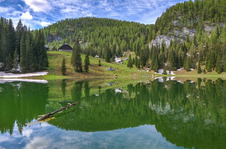 lake, Mountains, Houses, Trees, Landscape HD Wallpaper Desktop Background