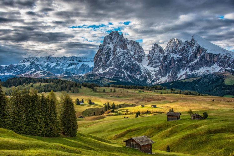 pariroda, Mountains, Trees, Clouds, Dolomites, Alps, Alpe, Di, Siusi, Italy HD Wallpaper Desktop Background