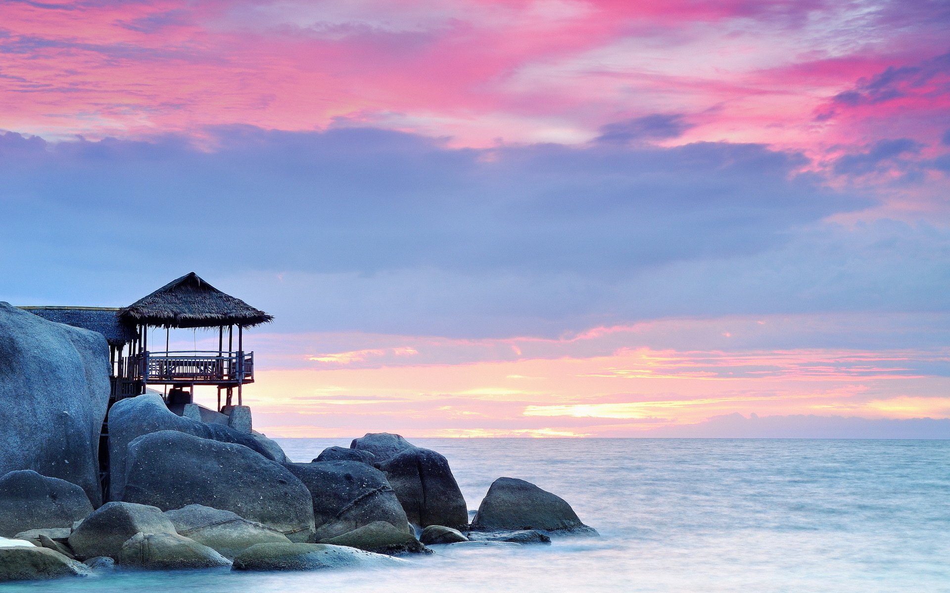 landscape, Rocks, Sea, Sunset Wallpaper