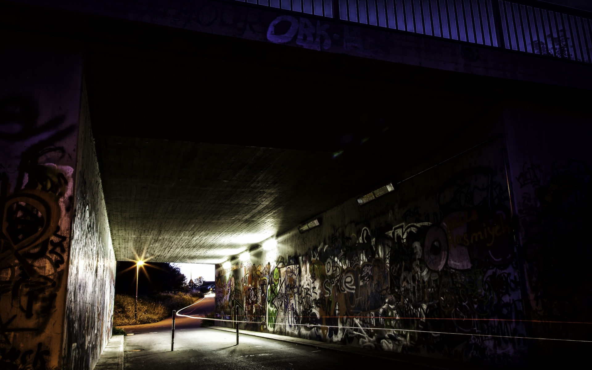 night, Germany, Graffiti, Urban, Underpass, Tunnel Wallpaper