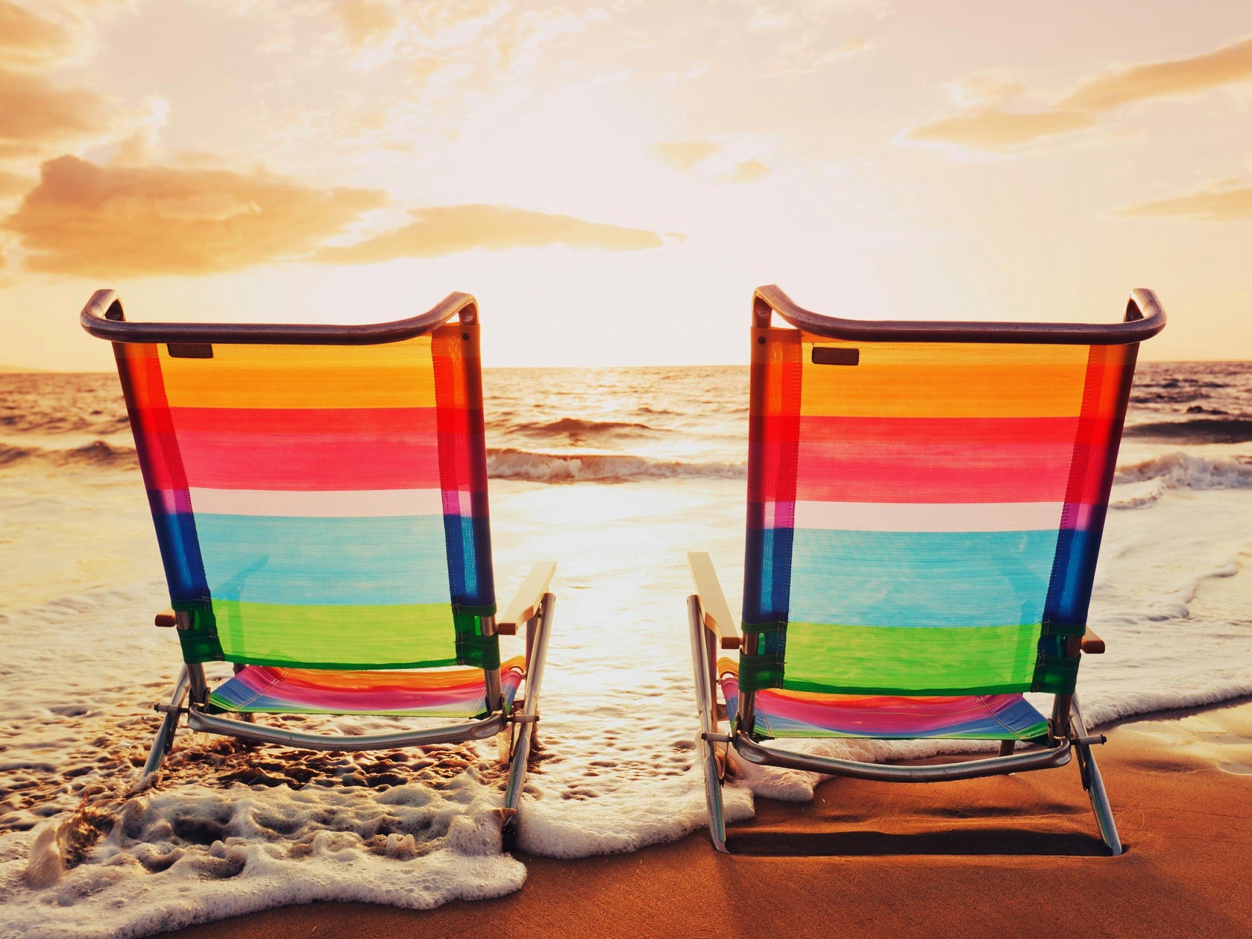beach, Chairs, Sea, Wave, Wallpapers Wallpaper