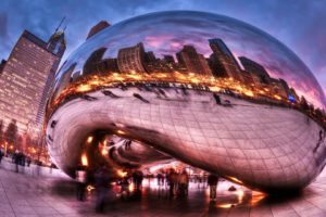 cities, Chicago, Millennium, Park, People, Clouds, Hdr, Exposure, Fish eye, Reflection, Buildings, People
