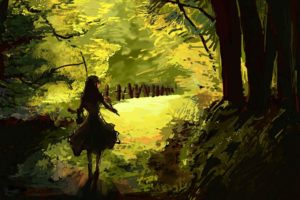 anime, Original, Trees, Forest, Woods, Girl, Females, Art