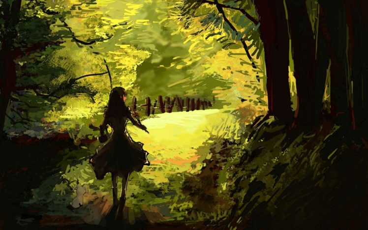 anime, Original, Trees, Forest, Woods, Girl, Females, Art HD Wallpaper Desktop Background