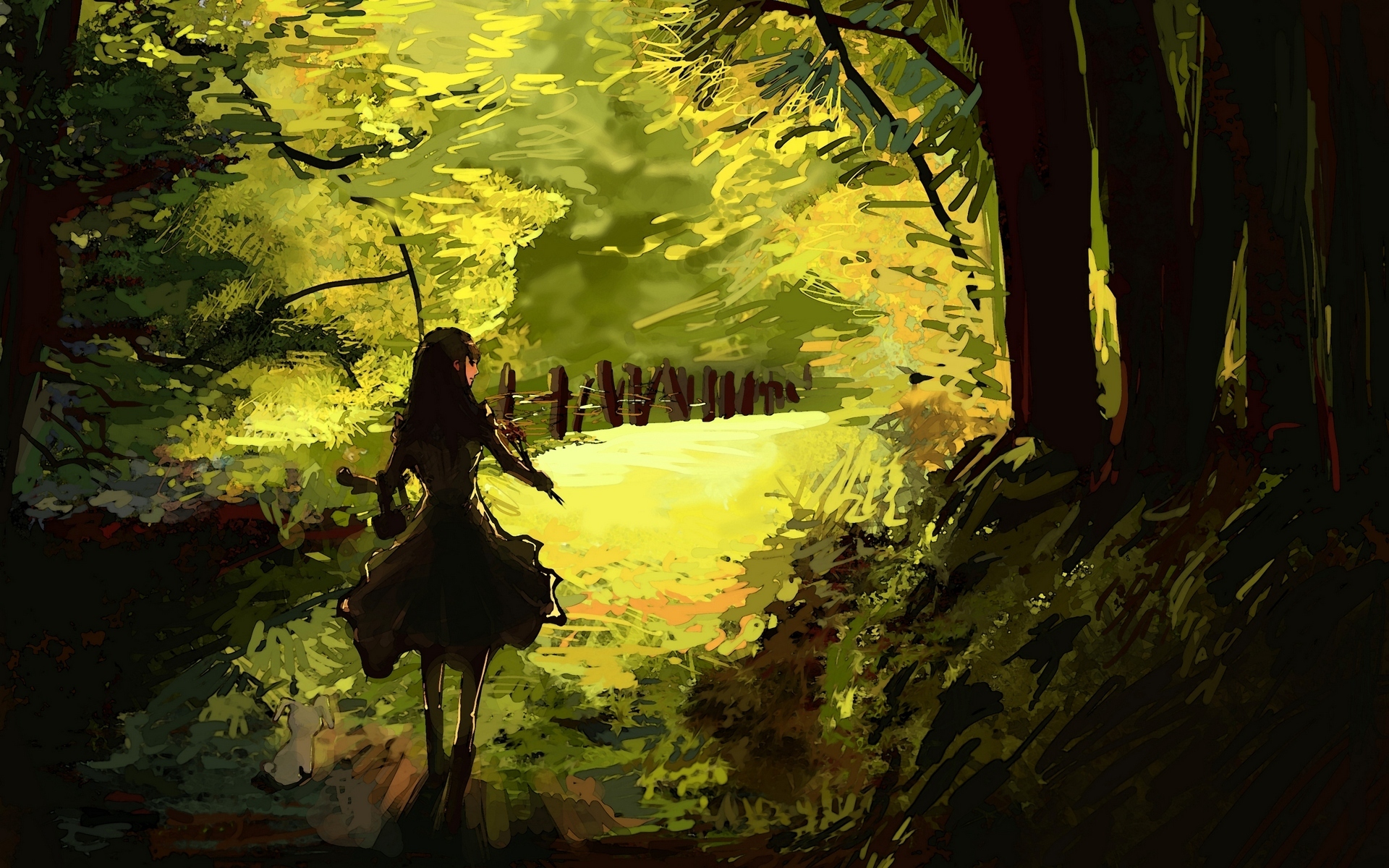 anime, Original, Trees, Forest, Woods, Girl, Females, Art Wallpaper