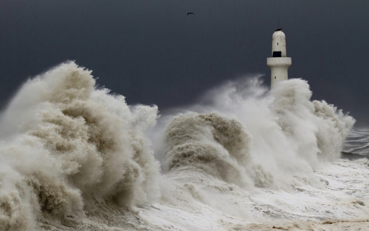 architecture, Buildings, Lighthouse, Ocean, Sea, Waves, Storm, Sky, Nature HD Wallpaper Desktop Background