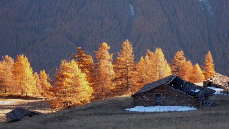 architecture, Nature, Landscapes, Trees, Mountains, Autumn, Fall HD Wallpaper Desktop Background