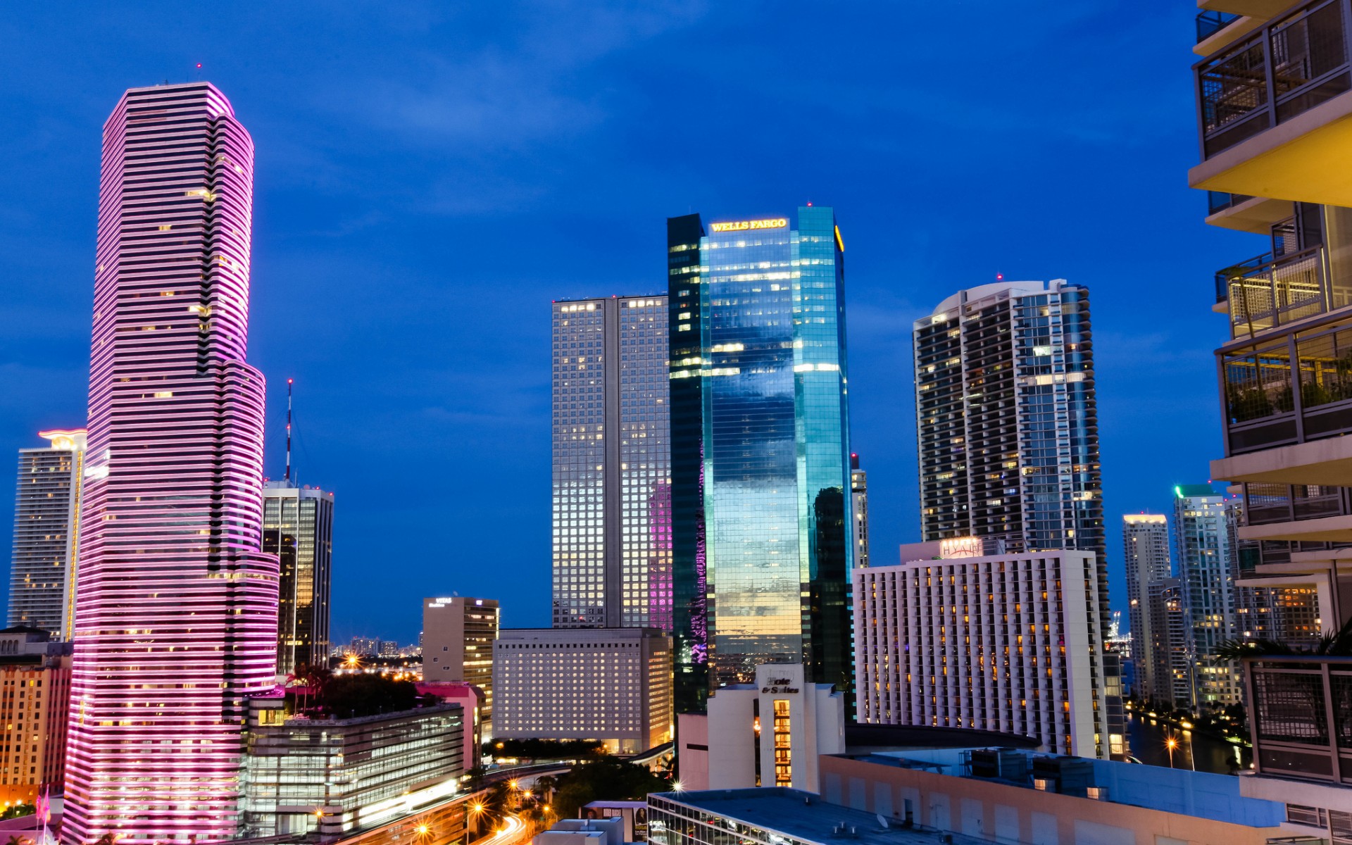 usa, Florida, Miami, Cities, Architecture, Buildings, Skyscraper, Night, Hdr Wallpaper