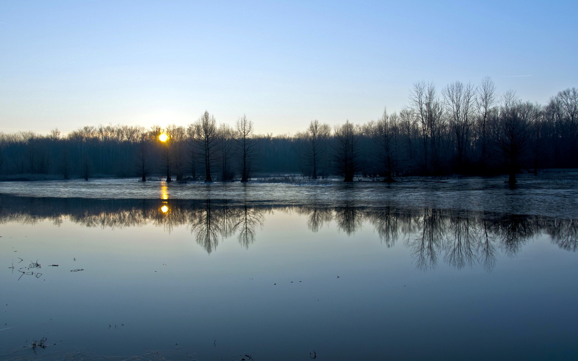 nature, Landscapes, Water, Reflection, Sunset, Sunrise, Trees, Ice, Winter, Autumn, Fall Wallpaper