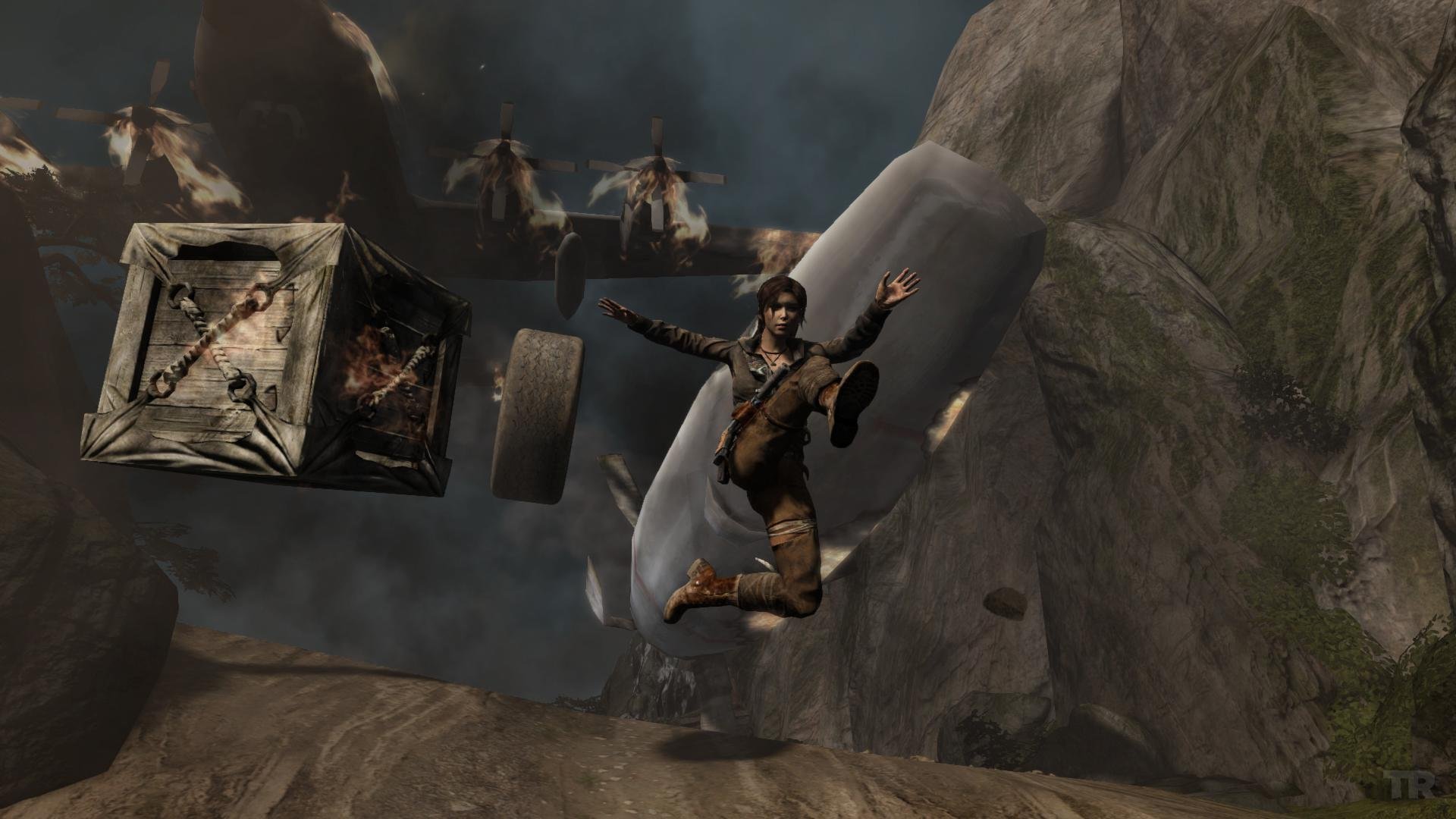 tomb, Raider, Lara, Croft, Plane, Crash Wallpaper