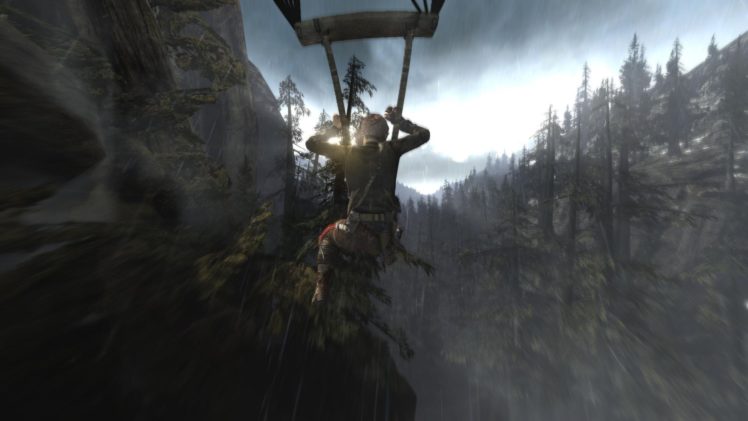 tomb, Raider, Lara, Croft, Parachute, Forest, Mountains, Sun HD Wallpaper Desktop Background