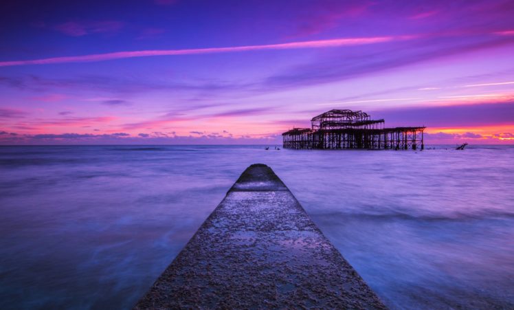 england, Pier, Uk, Brighton, Sea, Ocean, Sunset, Pier HD Wallpaper Desktop Background
