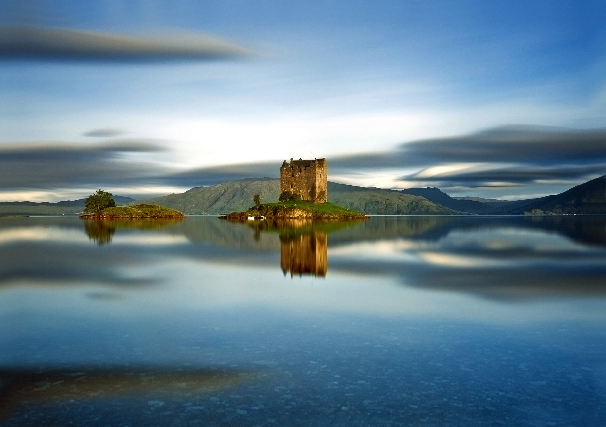island, Scotland, Castle, Stalker, Lake Wallpaper