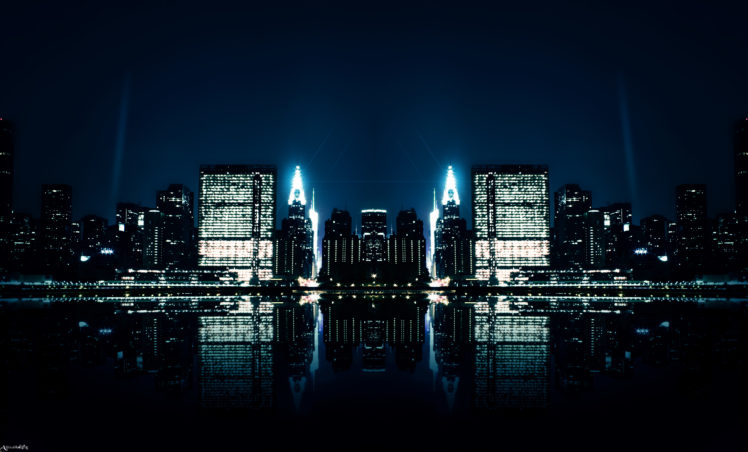abdelrahman, World, Cities, Night, Lights, Water, Reflection, Architecture, Buildings HD Wallpaper Desktop Background