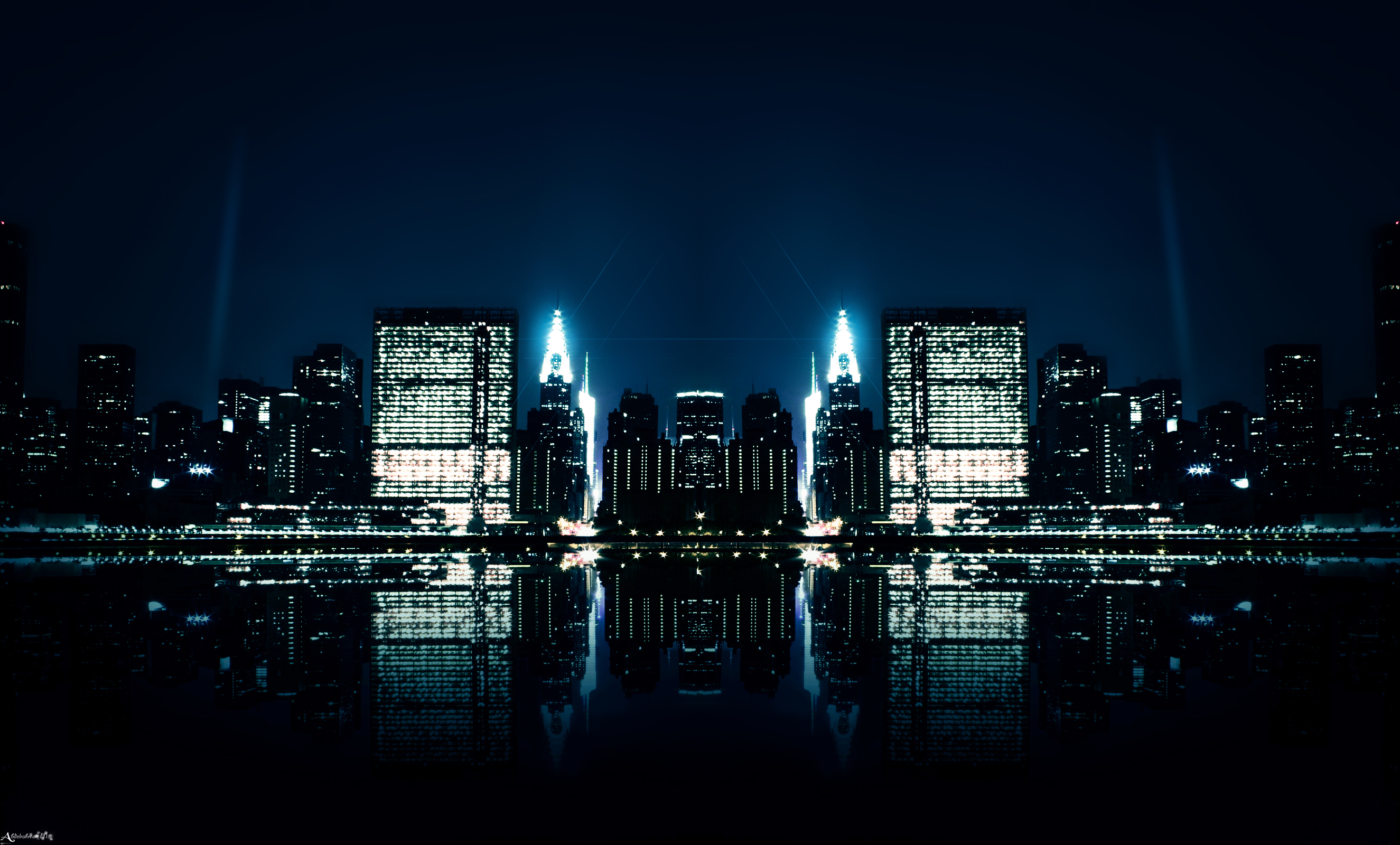 abdelrahman, World, Cities, Night, Lights, Water, Reflection, Architecture, Buildings Wallpaper