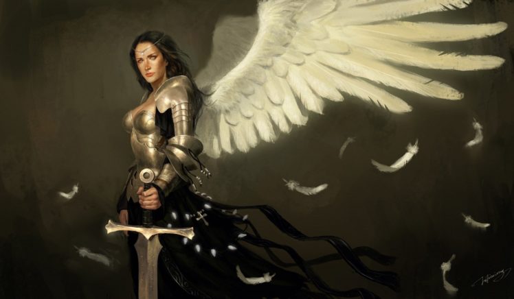 angel, Warrior, Armor, Sword, Wings, Fantasy, Girls HD Wallpaper Desktop Background