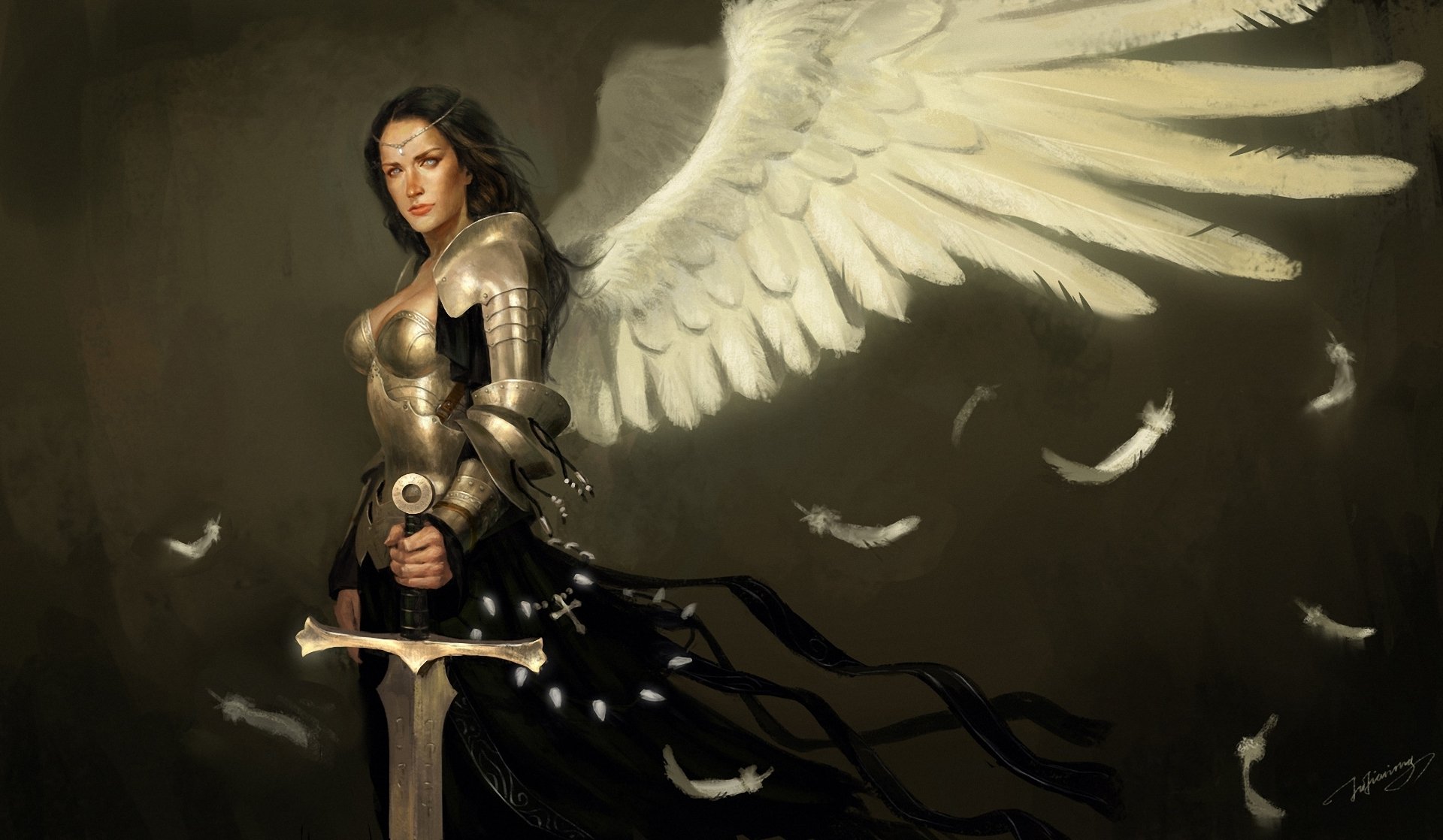 angel, Warrior, Armor, Sword, Wings, Fantasy, Girls Wallpaper