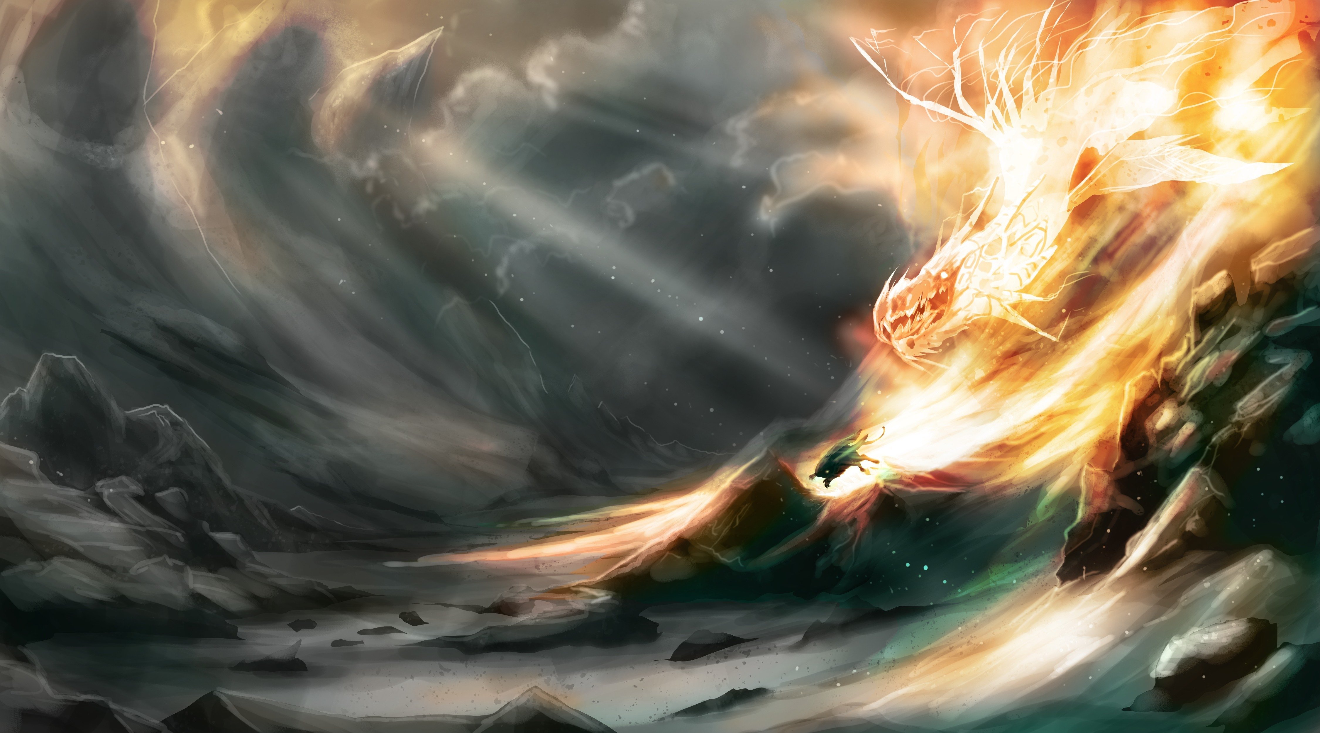 dragon, Fire, Fantasy Wallpaper