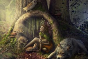 wolves, Fantastic, World, Fantasy, Girls, Wolf, Forest, Fairy, Deer