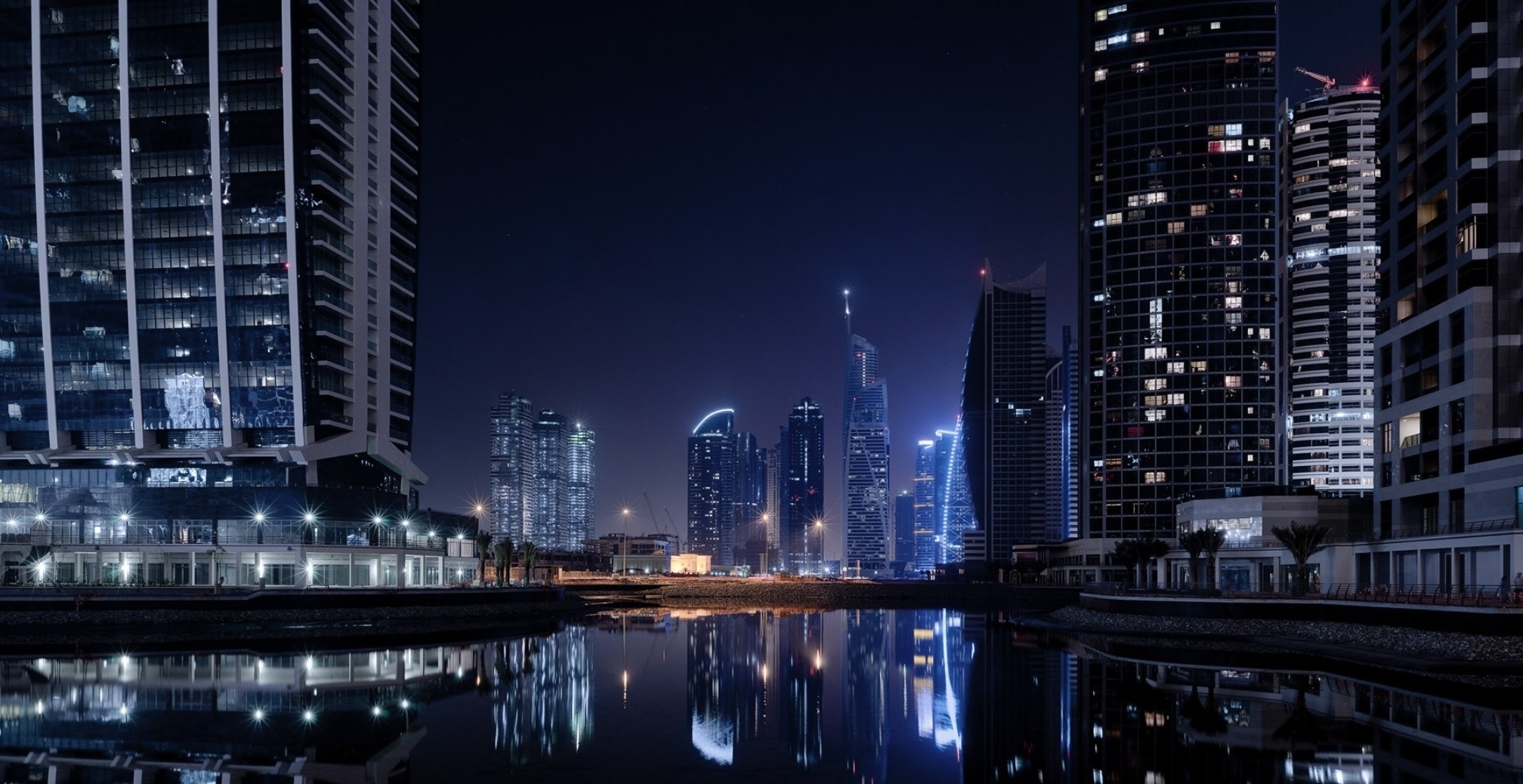 dubai, World, Cities, Architecture, Buildings, Skyscraper, Lakes, Reflection, Night, Lights Wallpaper