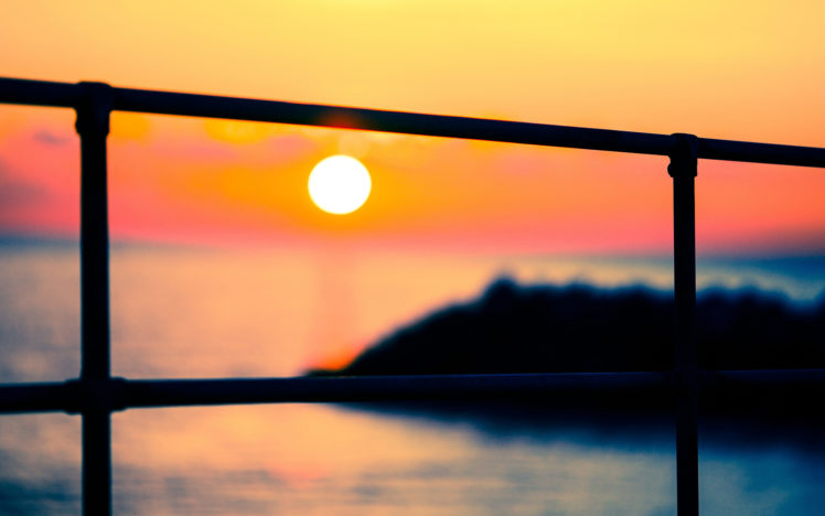 fence, Rail, Nature, Ocean, Sea, Sky, Sunset, Sunrise HD Wallpaper Desktop Background