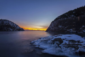 nature, Landscapes, Cliff, Winter, Snow, Sky, Sunset, Sunrise, Ocean, Sea, Inlet
