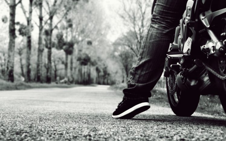 vehicles, Motorcycles, Bikes, People, Roads, Mood, Black, White HD Wallpaper Desktop Background