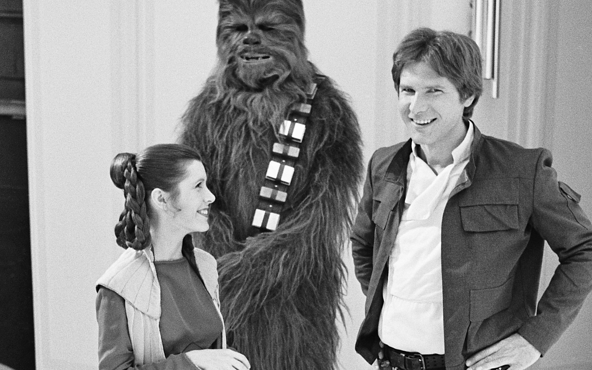 star, Wars, Han, Solo, Harrison, Ford, Chewbacca, Bw, Carrie, Fisher, Princess, Leia, Sci fi, Movies, Black, White, Classic, Wookie, People, Men, Males, Wmone, Females, Babes, Actor, Actress Wallpaper