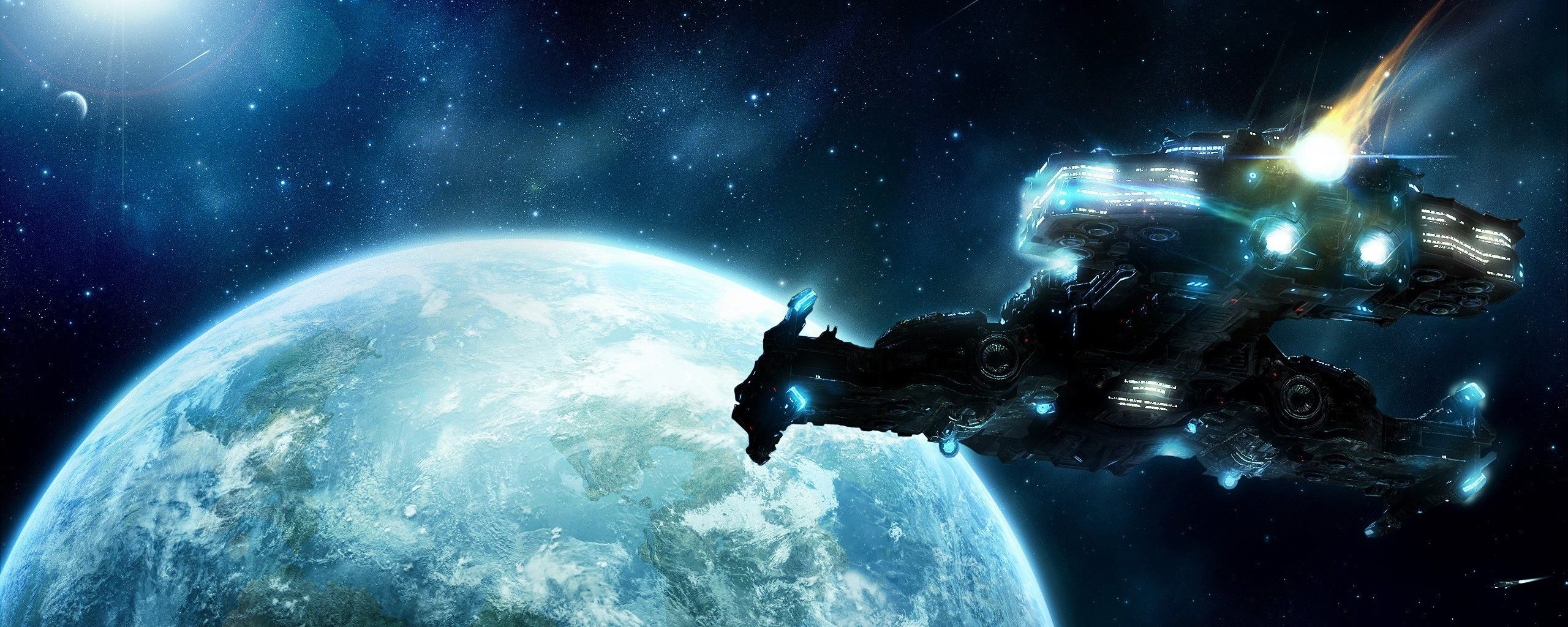 starcraft, Planet, Spaceship, Stars, Video, Games, Sci fi, Space, Spacecraft, Flight Wallpaper