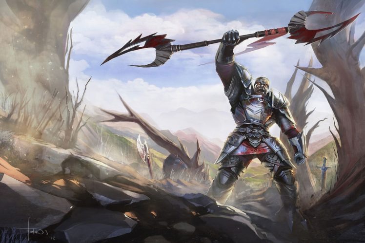 warrior, Fantasy, Art, Armor, Blood, Weapons, Sword, Landscapes HD Wallpaper Desktop Background