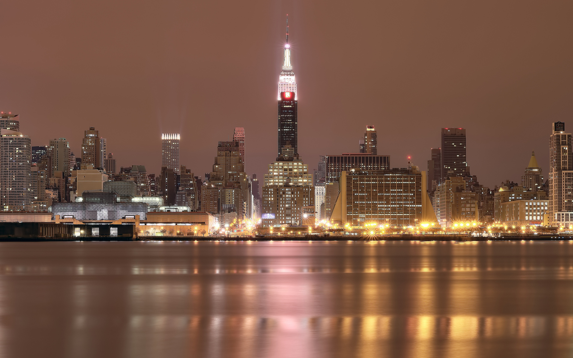 world, Cities, Architecture, Buildings, Skyscrapers, Skyline, Cityscapes, Night, Lights, Water, Reflection Wallpaper