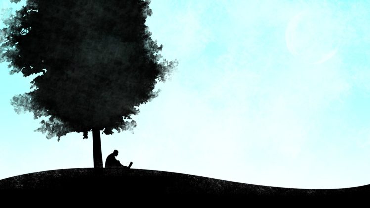 tree, Person, Silhouette, Drawing, Vector, Art, Tech, Computer, Mood, Solitude, Peace, Tranquil, People, Landscapes, Sky, Moon HD Wallpaper Desktop Background