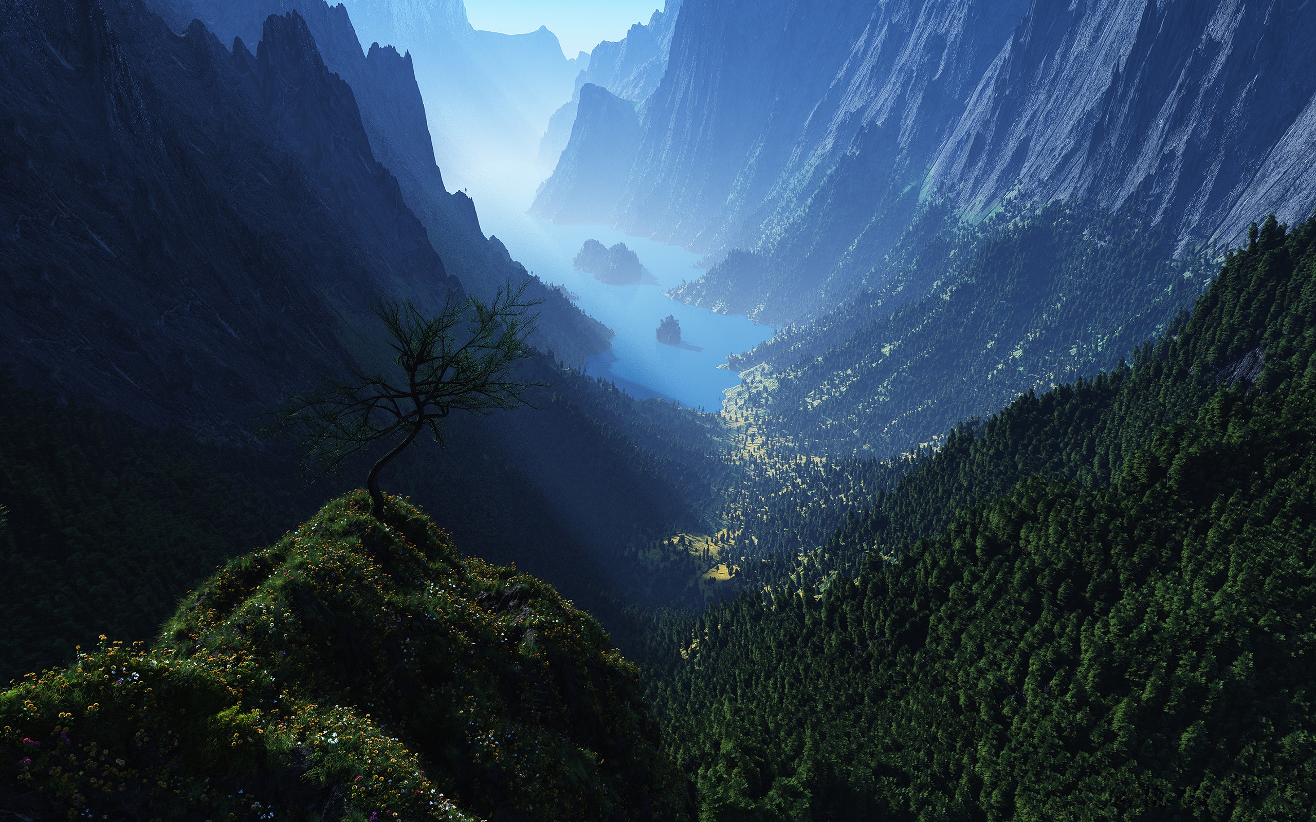 green, Mountains, View Wallpaper