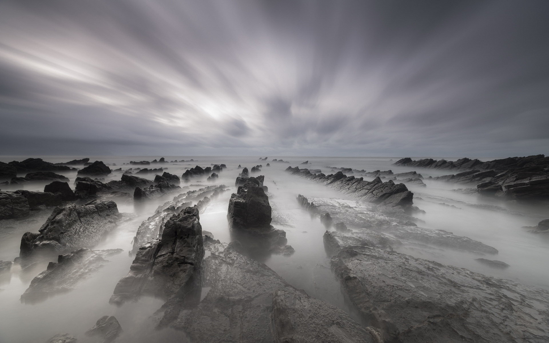 timelapse, Fog, Nature, Beaches, Landscapes, Ocean, Sea, Water, Sky, Clouds, Hdr Wallpaper