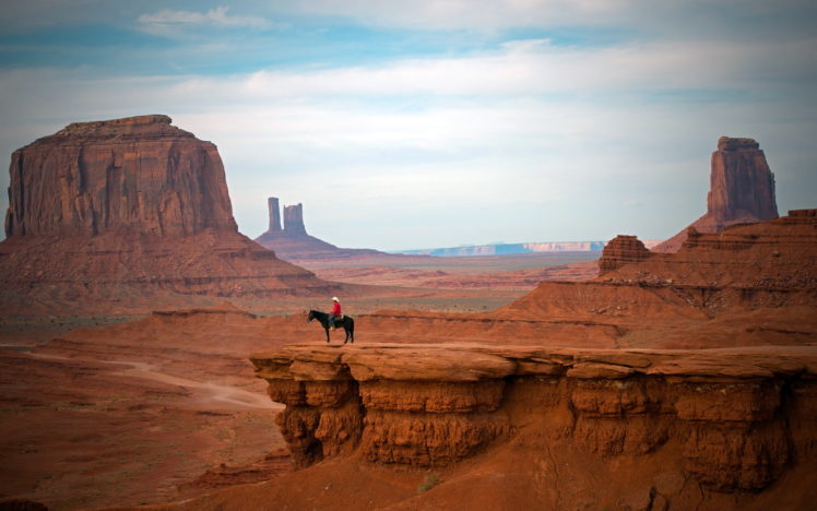 cowboy, West, Hat, People, Places, Nature, Landscapes, Canyon, Cliffs, Desert, Sky, Clouds, Mood HD Wallpaper Desktop Background