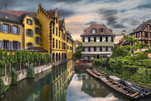 colmar, France, Town, Village, Architecture, Houses, Buildings, Hdr, Canal, Waterway, Water, Reflection, Sky, Clouds