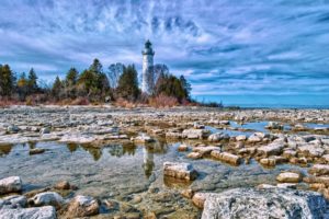 lighthouse, World, Architecture, Tower, Buildings, Beaches, Ocean, Sea, Waves, Sky, Clouds, Stone, Rock, Coast, Shore, Trees