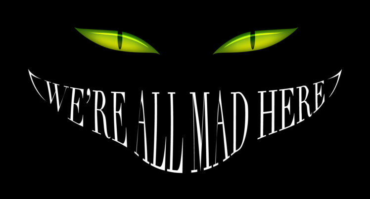 alice, In, Wonderland, Smile, Cheshire, Cat, Black, Mad, Eyes, Dark, Halloween HD Wallpaper Desktop Background