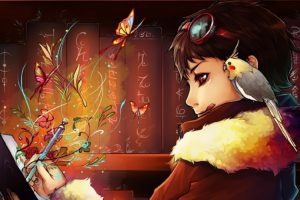 original, Anime, Girls, Butterfly, Birds, Parrot