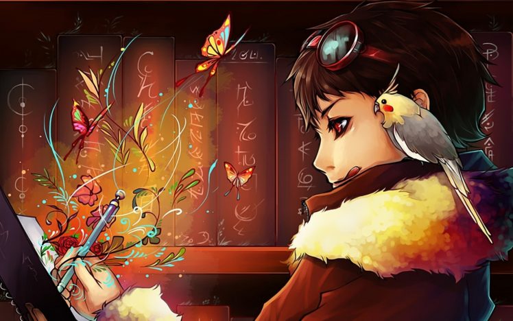 original, Anime, Girls, Butterfly, Birds, Parrot HD Wallpaper Desktop Background