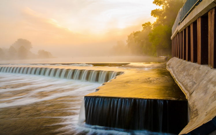 nature, Landscapes, Waterfalls, Rivers, Architecture, Fog, Sunrise HD Wallpaper Desktop Background